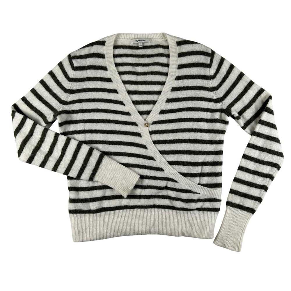 Madewell Sweater Womens Small Wool Striped Wrap V Neck Button Knit Pullover